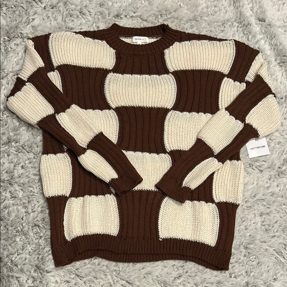 Better Be Brown and Cream Checkered Sweater